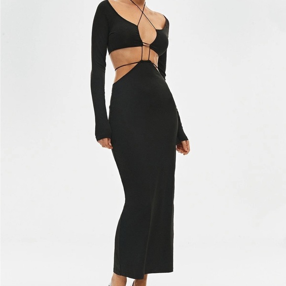 NWT! Halter Neck Cut Out Long Sleeve Bodycon Dress - Picture 2 of 6